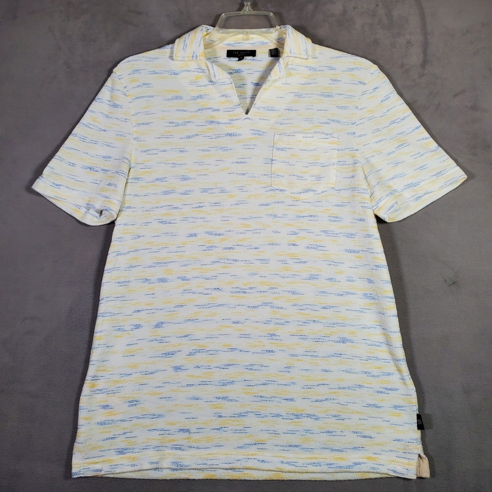 Ted Baker London Polo Shirt Mens M/3 Blue Yellow Textured French Terry‎ Preppy